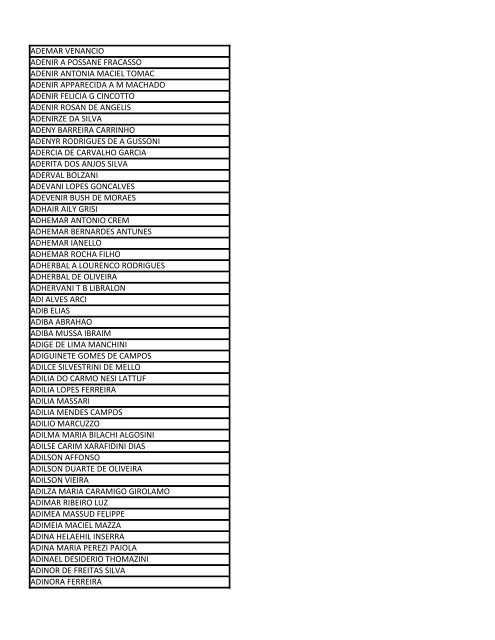 veja a lista de beneficiados/relação de nome ordem alfabética.