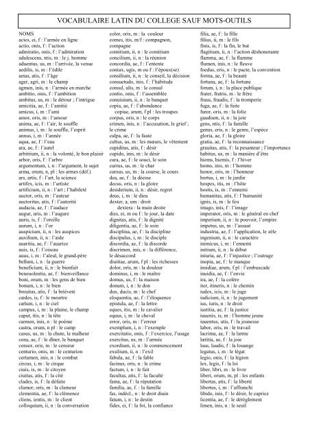 Vocabulaire Latin Du College Sauf Mots Outils Helios Vocabulaire Latin Du College Sauf Mots Outils Helios