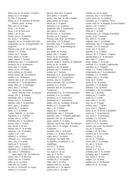 VOCABULAIRE LATIN DU COLLEGE SAUF MOTS-OUTILS - Helios