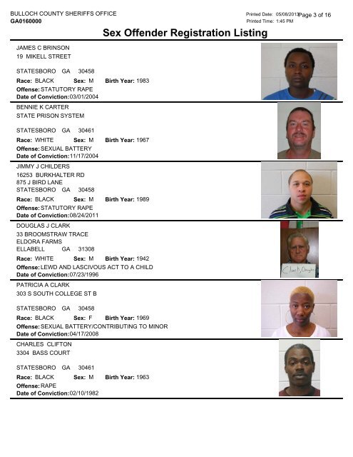 bulloch county ga sex offender list