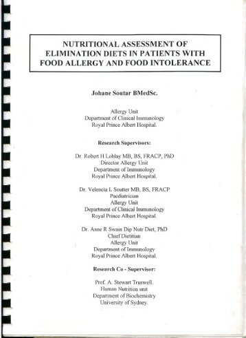 NUTRITIONAL ASSESSMENT OF ELIMINATION DIETS IN ...