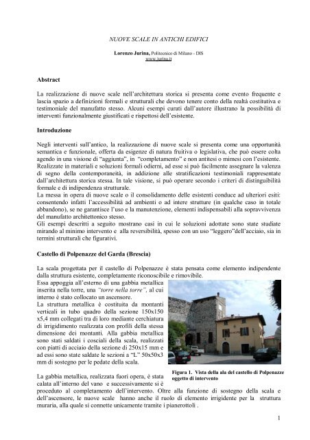 1 NUOVE SCALE IN ANTICHI EDIFICI Abstract La ... - Lorenzo Jurina