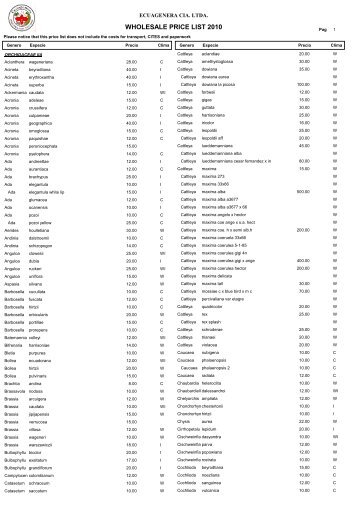 Price List - Fascination of Orchids