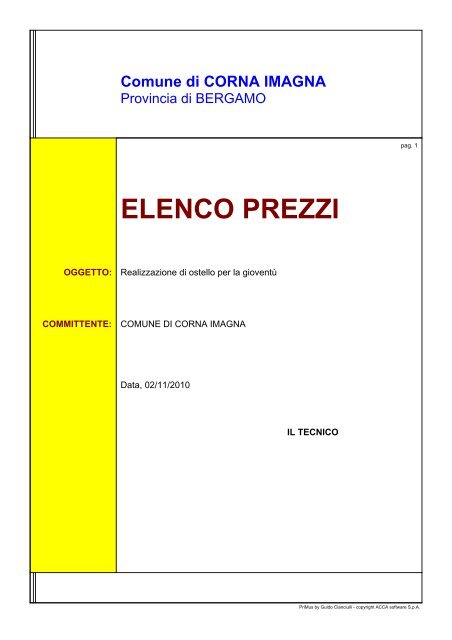 ELENCO PREZZI - Comunità Montana Valle Imagna