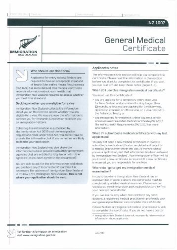 INZ1007 - General Medical Certificate (for New Zealand Medicals)