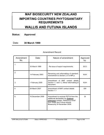 Wallis and Futuna Islands - Biosecurity New Zealand