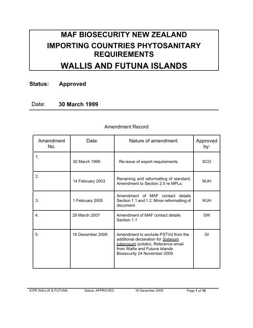 Wallis and Futuna Islands - Biosecurity New Zealand