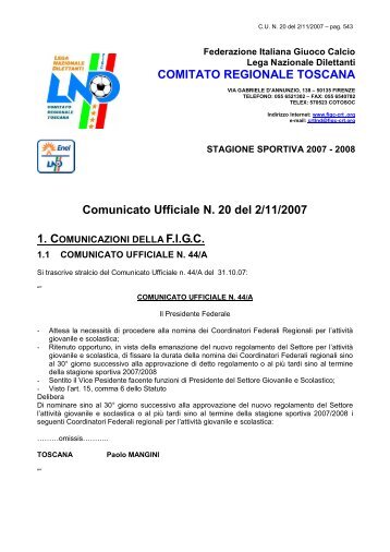 COMITATO REGIONALE TOSCANA Comunicato ... - Informacalcio.it