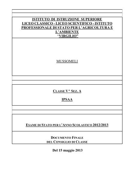 DOCUMENTO 15 MAGGIO Classe V A IPSASR ... - Iissmussomeli.it