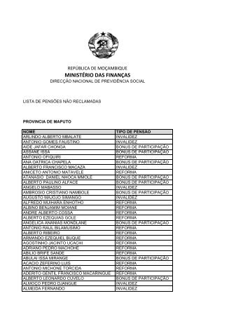 Lista de Pensões não reclamadas - DNO