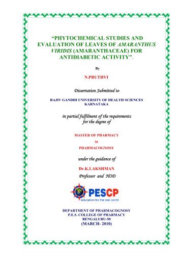 “phytochemical studies and evaluation of leaves of amaranthus ...