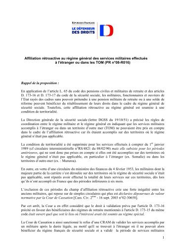 1 Affiliation rétroactive au régime général des services militaires ...