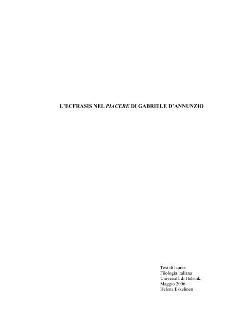 L'ecfrasis nel Piacere di Gabriele d'Annunzio - E-thesis