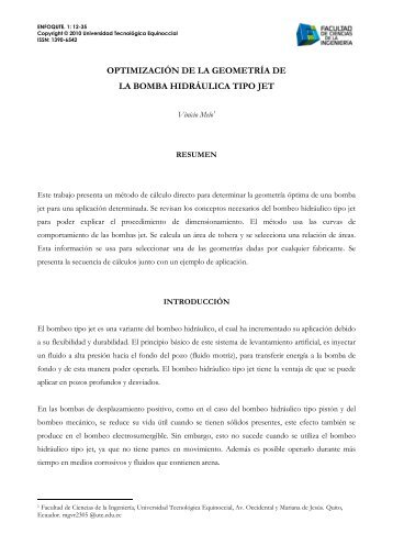 optimización de la geometría de la bomba hidráulica tipo jet