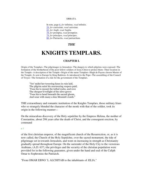 The History of the Knights Templar by Charles G ... - Masonic Renewal