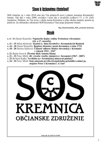 Kremnický letopis 1-2/2010 - SOS Kremnica