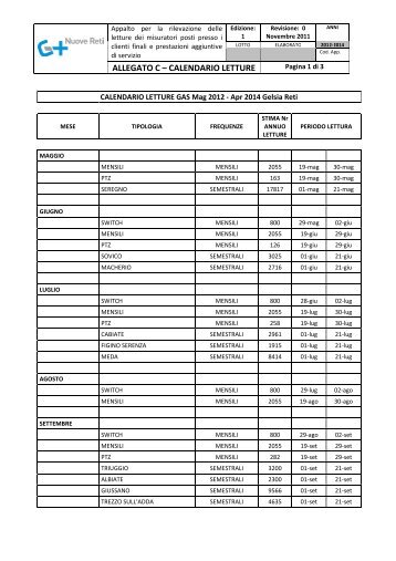 ALLEGATO C – CALENDARIO LETTURE - Gelsia Reti