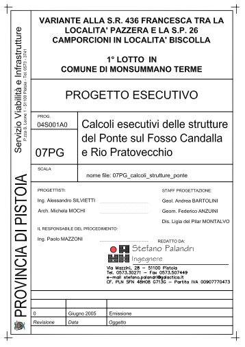 CALCOLI ESECUTIVI DELLE STRUTTURE - Provincia di Pistoia