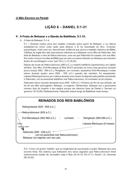 LIÇÃO 6 S DANIEL 5:1-31 REINADOS DOS ... - Estudos da Bíblia