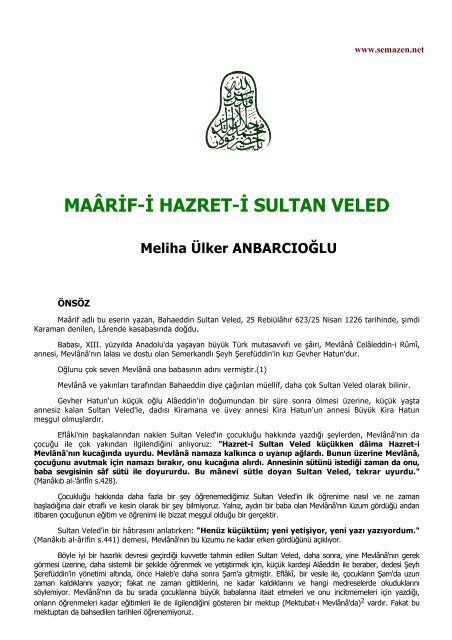 maarif i hazret i sultan veled semazen