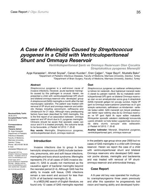 A Case of Meningitis Caused by Streptococcus pyogenes in a Child ...