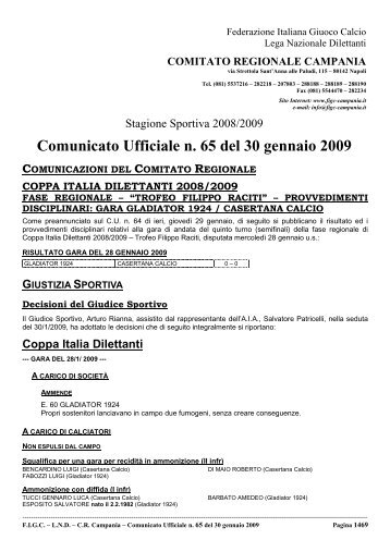 Comunicato Ufficiale n. 65 del 30 gennaio 2009 - Figc Campania