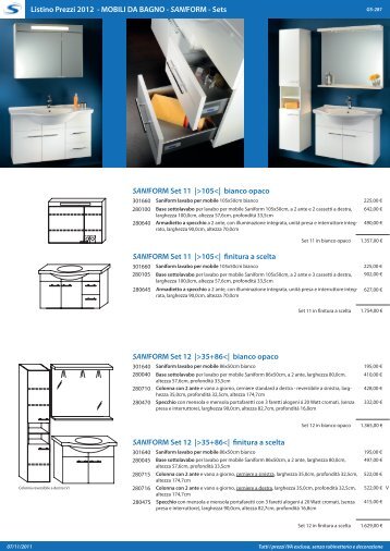 Listino Prezzi 2012 - MOBILI DA BAGNO - SANIFORM - Sets ...