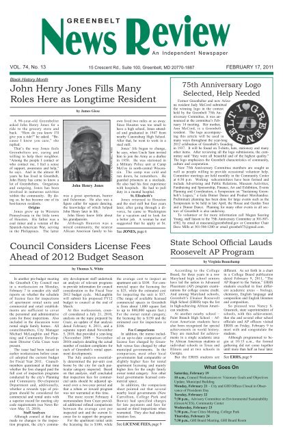 John Henry Jones Fills Many Roles Here as - Greenbelt News Review