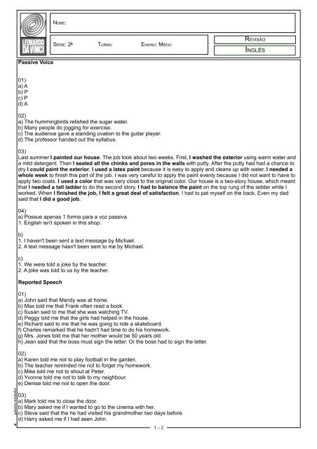 Passive Voice 01) a) A b) P c) P d) A 02) a) The hummingbirds ...