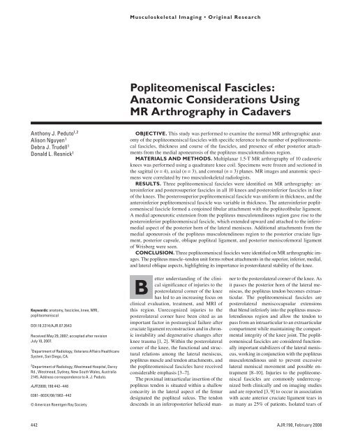 Popliteomeniscal Fascicles: Anatomic Considerations Using MR ...