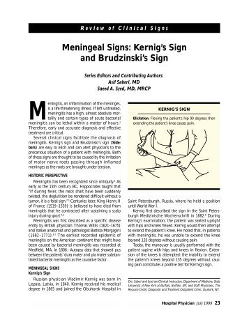 Meningeal Signs: Kernig's Sign and Brudzinski's Sign - Turner White