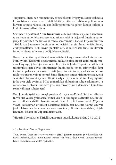 Viipurin Suomalaisen Kirjallisuusseuran Toimitteita 16 (2012)