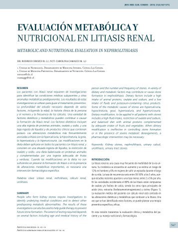 evaluación metabólica y nutricional en litiasis renal - Clínica Las ...