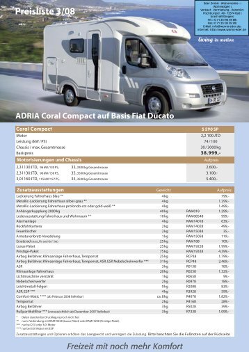 ADRIA Coral Compact auf Basis Fiat Ducato - Womo-eder.de