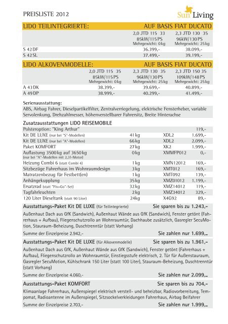 SunLiving Preisliste - Eine Marke aus dem Hause ... - Womo-eder.de