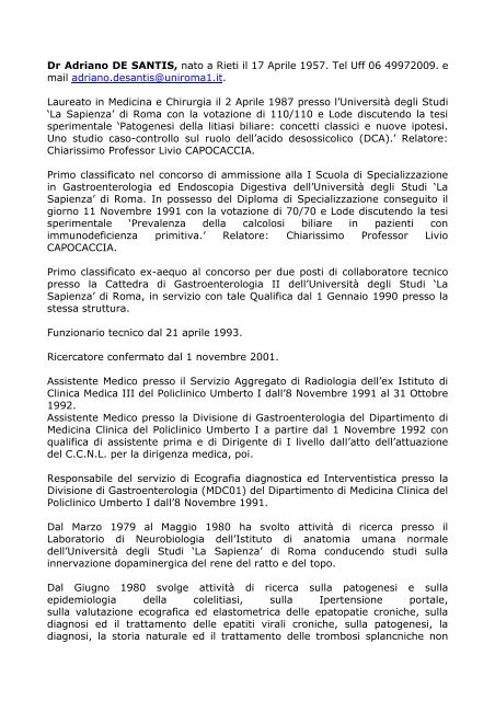 Curriculum vitae ITA - Sapienza - Università di Roma