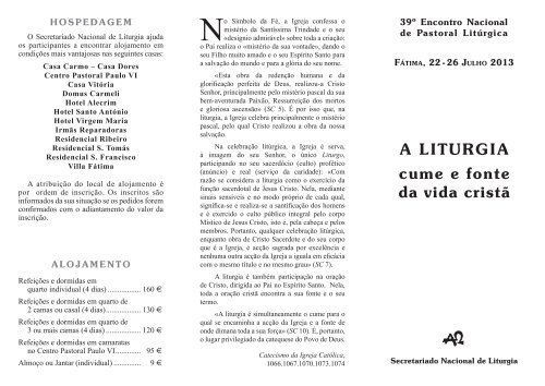 A LiturGiA cume e fonte da vida cristã