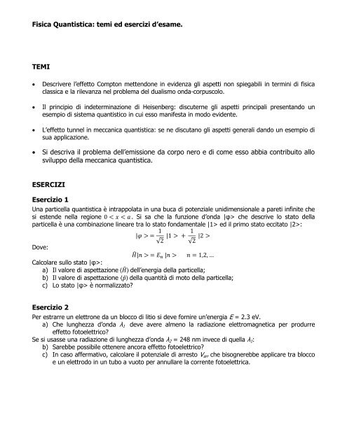 Fisica Quantistica Temi Ed Esercizi Desame Temi - 