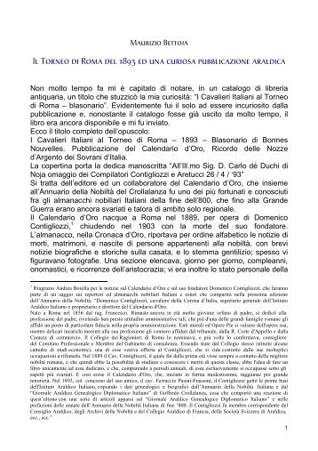 Il Torneo di Roma del 1893 ed una - Società Italiana di Studi Araldici