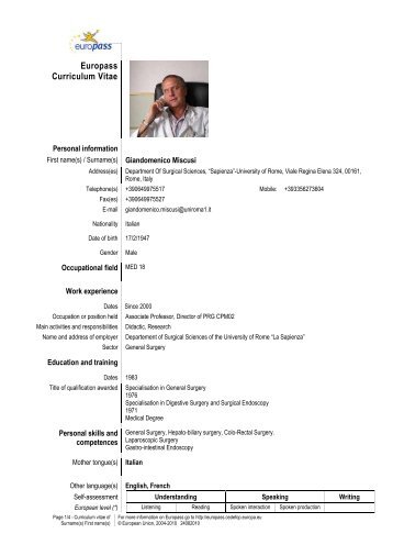Europass Curriculum Vitae - Sapienza - Università di Roma