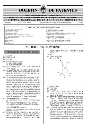 de patentes boletin - Instituto Nacional de la Propiedad Industrial