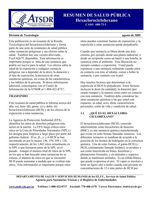 ATSDR - Resumen de Salud Pública: Hexaclorociclohexano