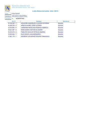 Lista Seleccionados Año 2013 - CFT Lota-Arauco