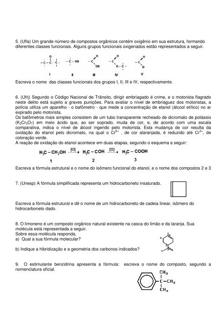 Exercícios para recuperação 3ª série 2ºB - QUÍMICA 2 - LENIN 1 ...