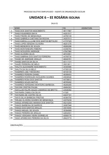 UNIDADE 6 – EE ROSÁRIA ISOLINA