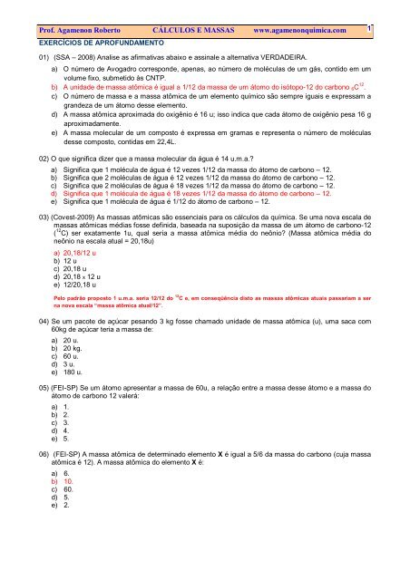 Calculos E Massas Exercicios