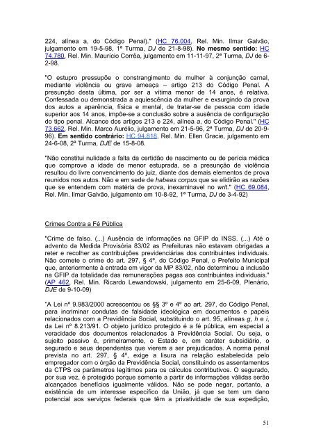 Coletânea de Jurisprudência do STF em Temas Penais