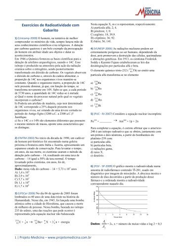 Exercícios de Radioatividade com Gabarito - Projeto Medicina