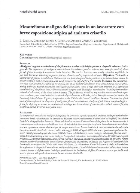 Mesotelioma maligno della pleura in un lavoratore con - Ospedale ...