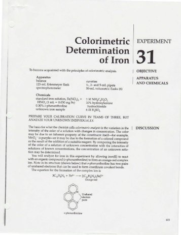 spectrophotometric determination of iron in a vitamin tablet Also, part of chem216 analytical chemistry laboratory the use of aas to quantify iron in vitamin tablet the extraction procedure is also included. spectrophotometric determination of iron in a vitamin tablet Also, part of chem216 analytical chemistry laboratory the use of aas to quantify iron in vitamin tablet the extraction procedure is also included.